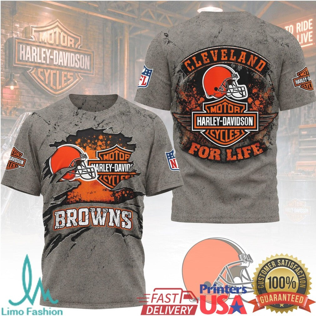 Cleveland Browns Harley Davidson For Life Motor Motorcycle T Shirt - Limotees LLC