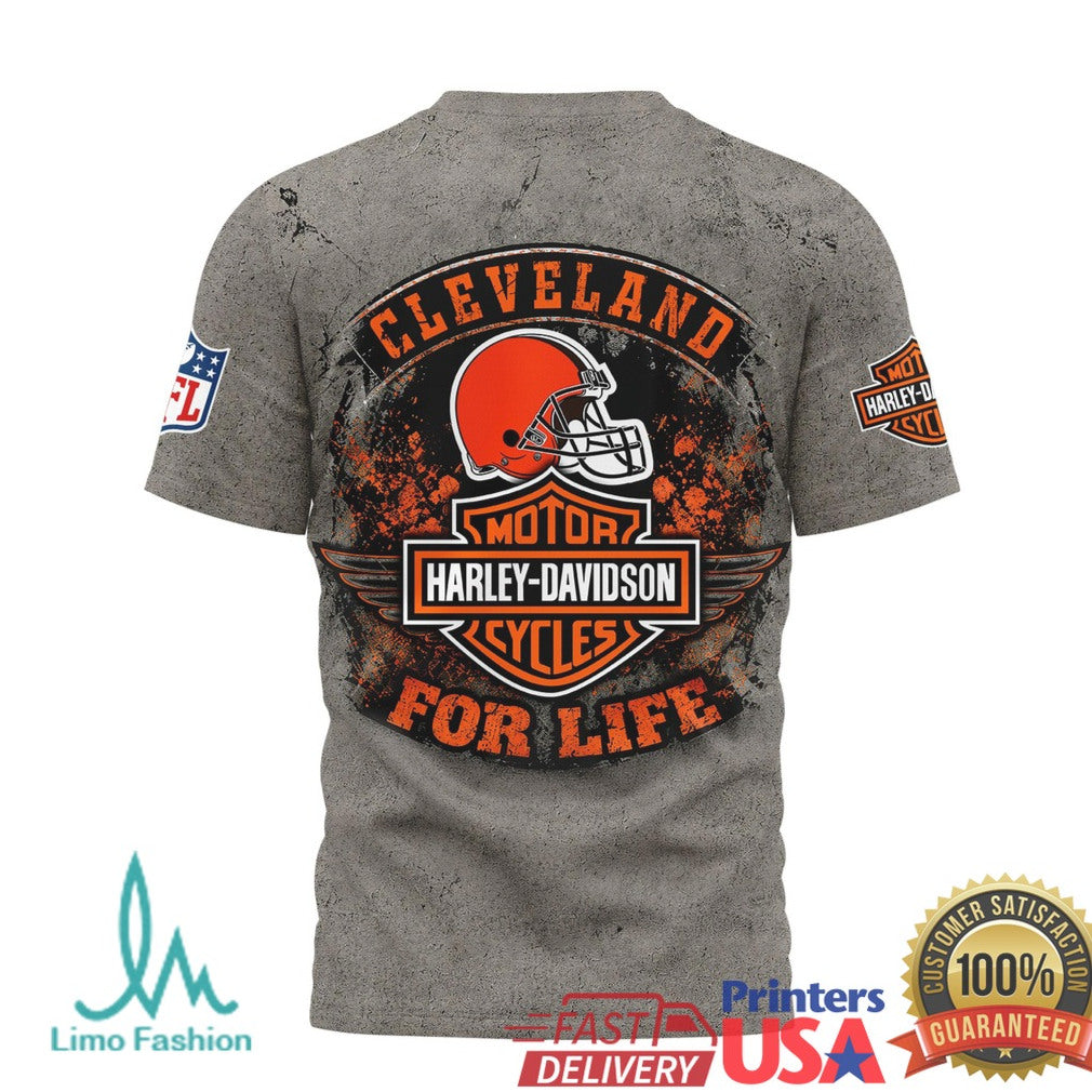 Cleveland Browns Harley Davidson For Life Motor Motorcycle T Shirt - Limotees LLC