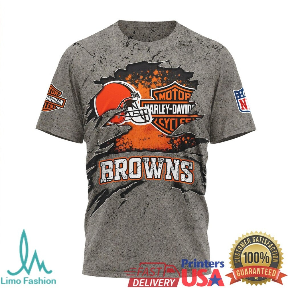Cleveland Browns Harley Davidson For Life Motor Motorcycle T Shirt - Limotees LLC