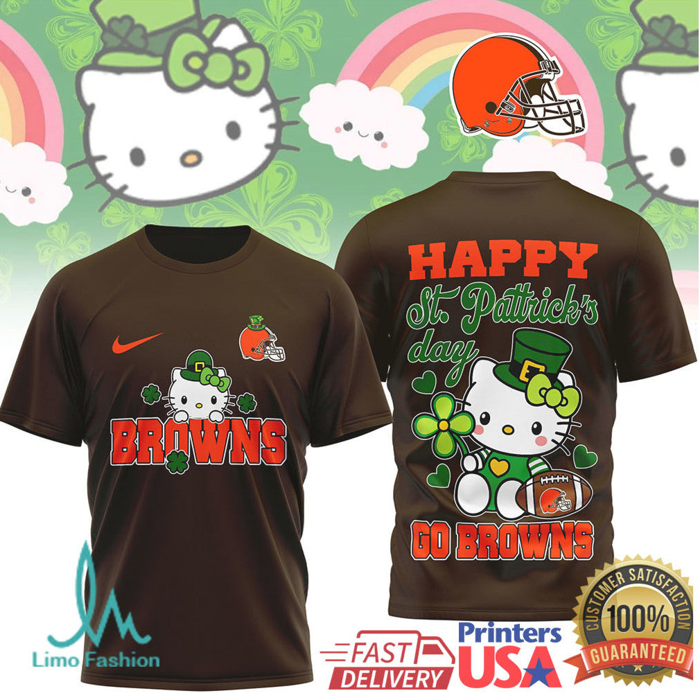 Cleveland Browns Hello Kitty St. Patrick's Day Leprechaun Hat Shirt - Limotees LLC
