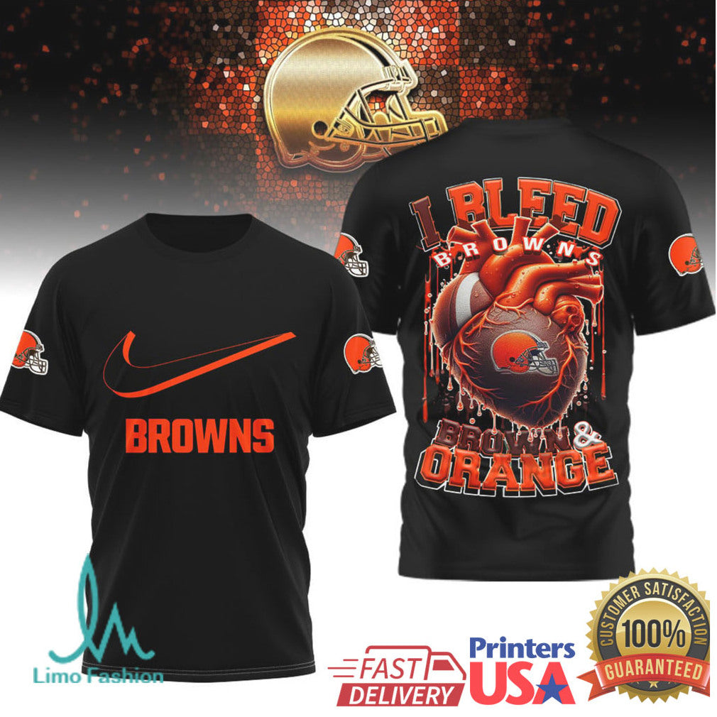 Cleveland Browns “I Bleed Brown & Orange” Heart Fan T Shirt - Limotees LLC
