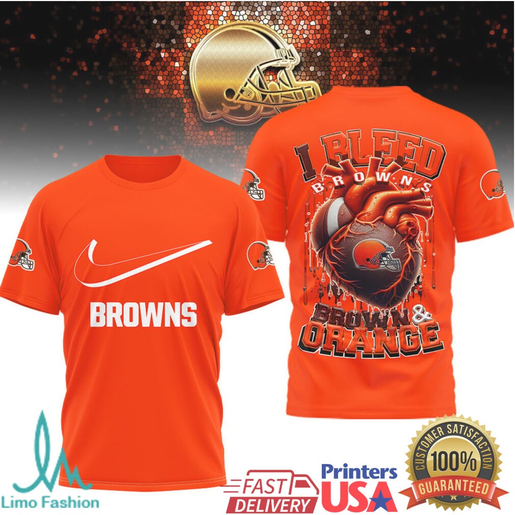Cleveland Browns “I Bleed Brown & Orange” Heart Fan T Shirt - Limotees LLC