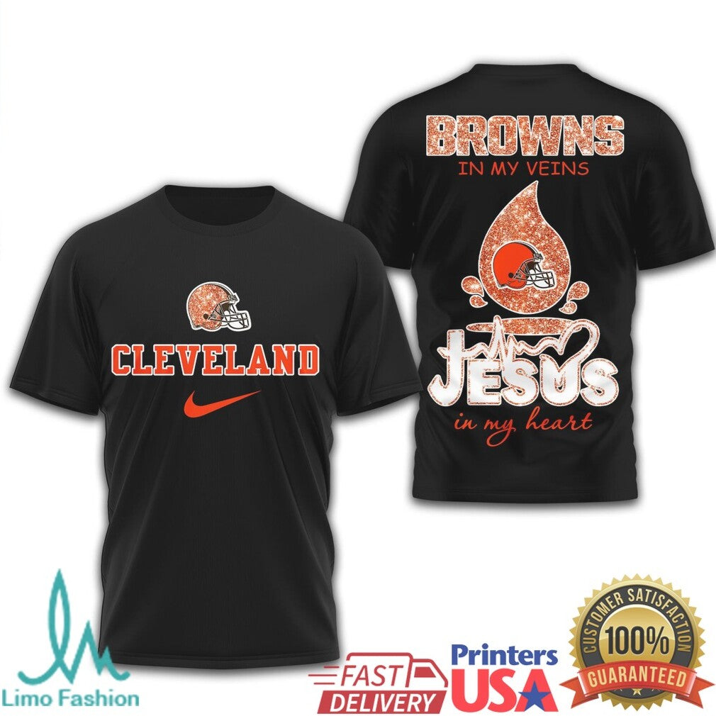 Cleveland Browns Jesus in My Heart Christian Sports Fan T Shirt - Limotees LLC