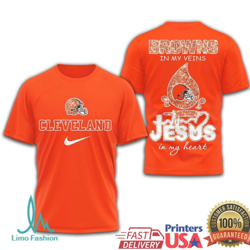 Cleveland Browns Jesus in My Heart Christian Sports Fan T Shirt - Limotees LLC