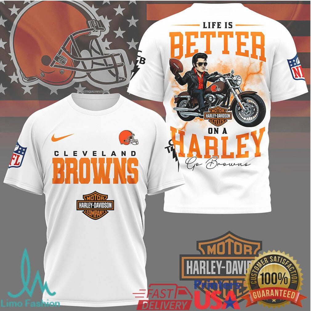 Cleveland Browns Life Is Better On A Harley Biker T Shirt - Limotees LLC