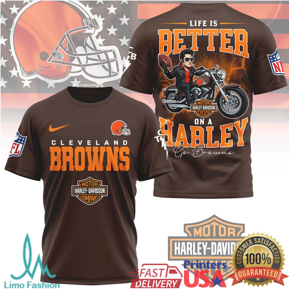 Cleveland Browns Life Is Better On A Harley Biker T Shirt - Limotees LLC
