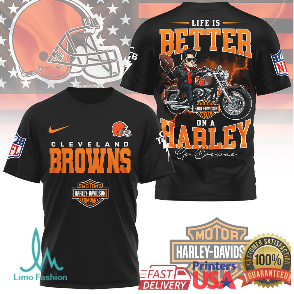 Cleveland Browns Life Is Better On A Harley Biker T Shirt - Limotees LLC