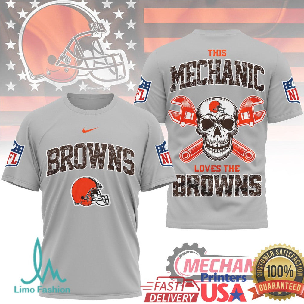 Cleveland Browns Mechanic Skull Football Helmet Apparel T Shirt - Limotees LLC