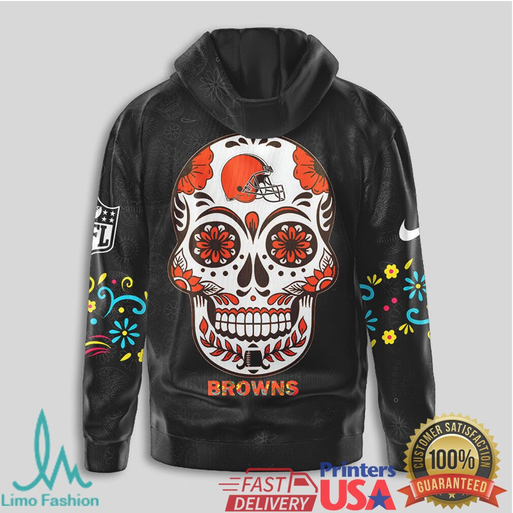 Cleveland Browns NFL Sugar Skull Helmet Graphic Black T Shirt - Limotees LLC