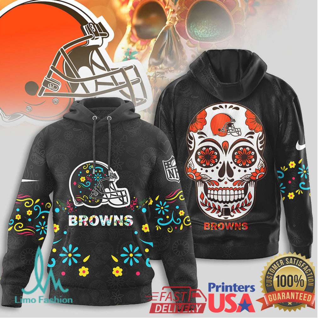 Cleveland Browns NFL Sugar Skull Helmet Graphic Black T Shirt - Limotees LLC