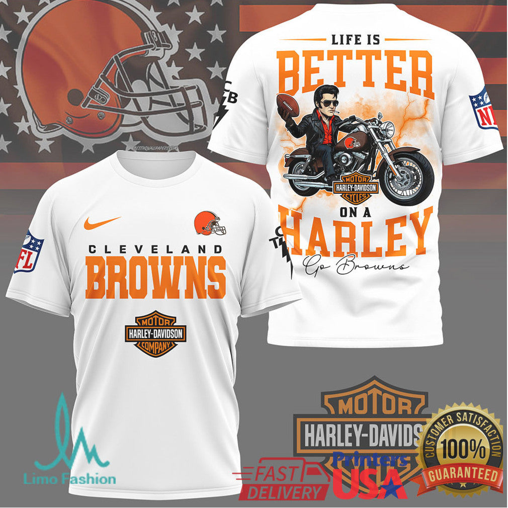 Cleveland Browns NFL x Harley Davidson Life Is Better On A Harley T Shirt - Limotees LLC