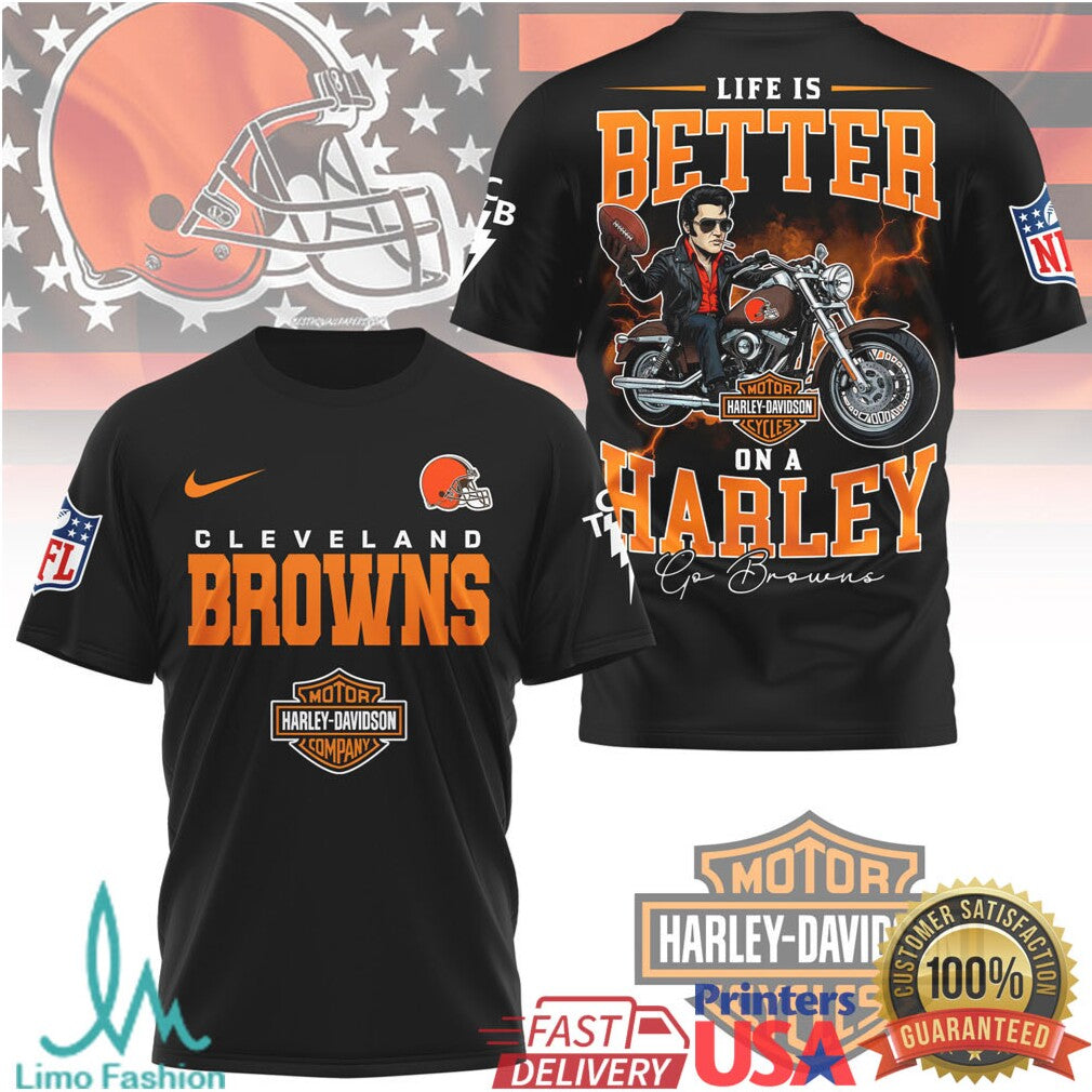 Cleveland Browns NFL x Harley Davidson Life Is Better On A Harley T Shirt - Limotees LLC