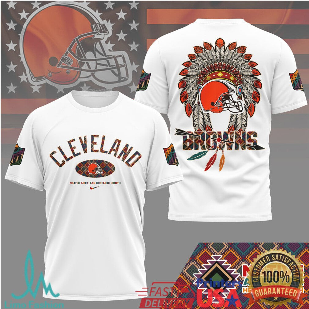 Cleveland Browns Native American Heritage Month Helmet Headdress T Shirt - Limotees LLC