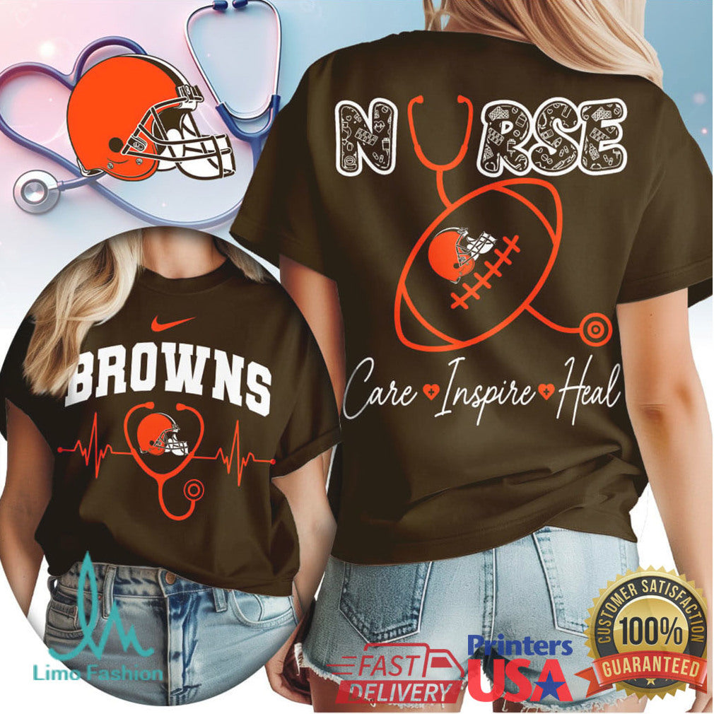 Cleveland Browns Nurse Care Inspire Heal Stethoscope Heartbeat Vintage Women's 2026 T Shirt - Limotees LLC