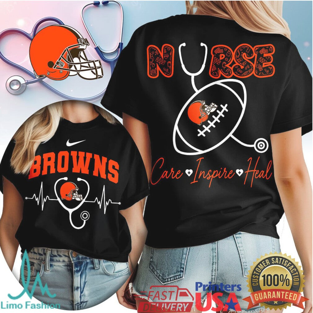 Cleveland Browns Nurse Care Inspire Heal Stethoscope Heartbeat Vintage Women's 2026 T Shirt - Limotees LLC
