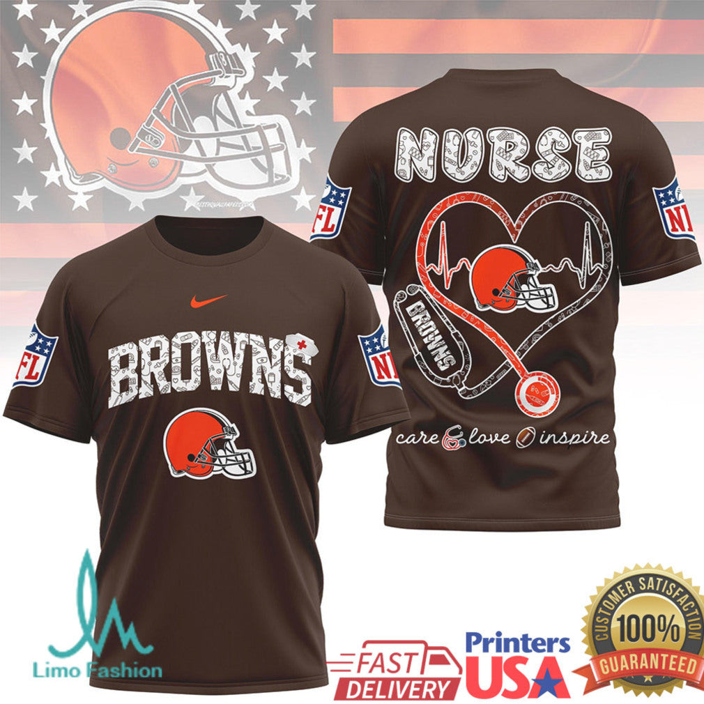 Cleveland Browns Nurse T Shirt NFL Stethoscope Heart Care Love Inspire T Shirt - Limotees LLC
