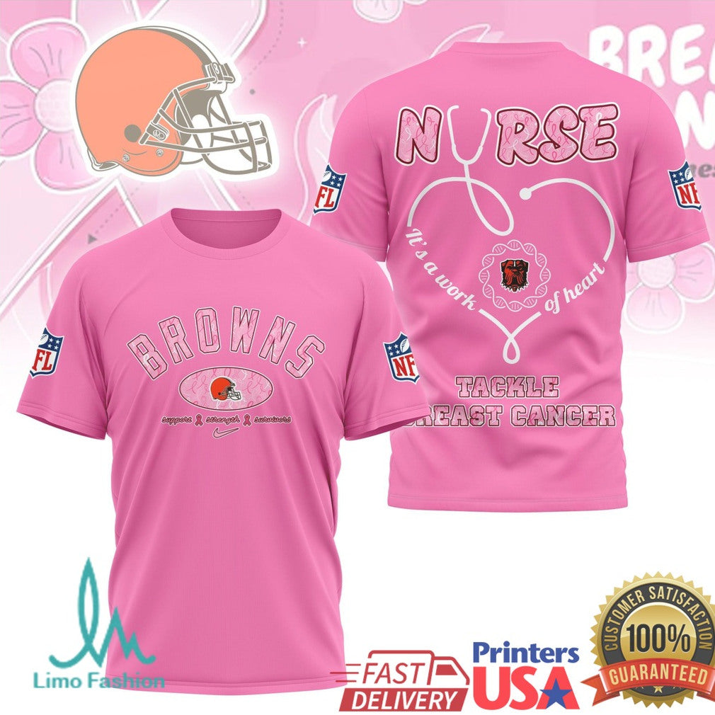 Cleveland Browns Nurse Tackle Breast Cancer Awareness T Shirt - Limotees LLC