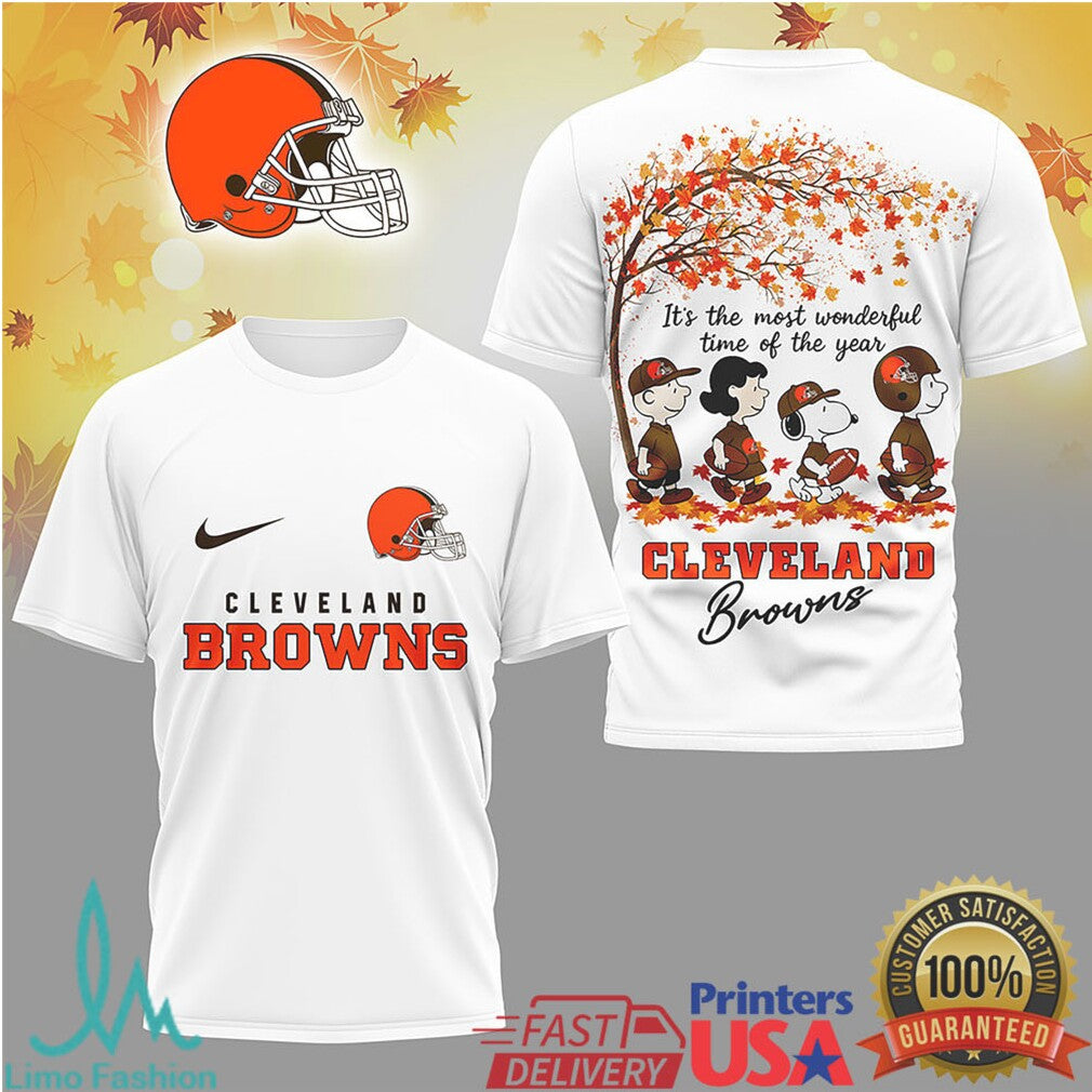 Cleveland Browns Peanuts Autumn Football Graphic T Shirt - Limotees LLC