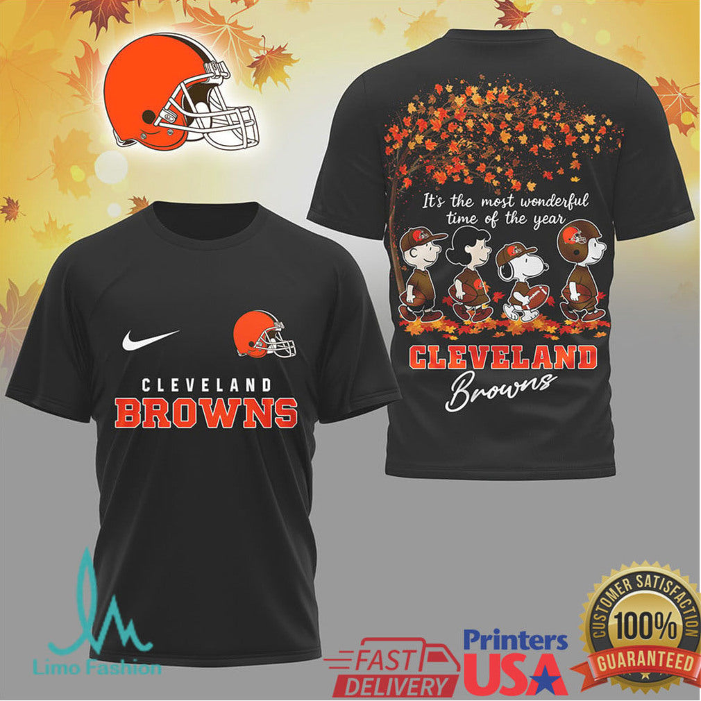 Cleveland Browns Peanuts Autumn Football Graphic T Shirt - Limotees LLC