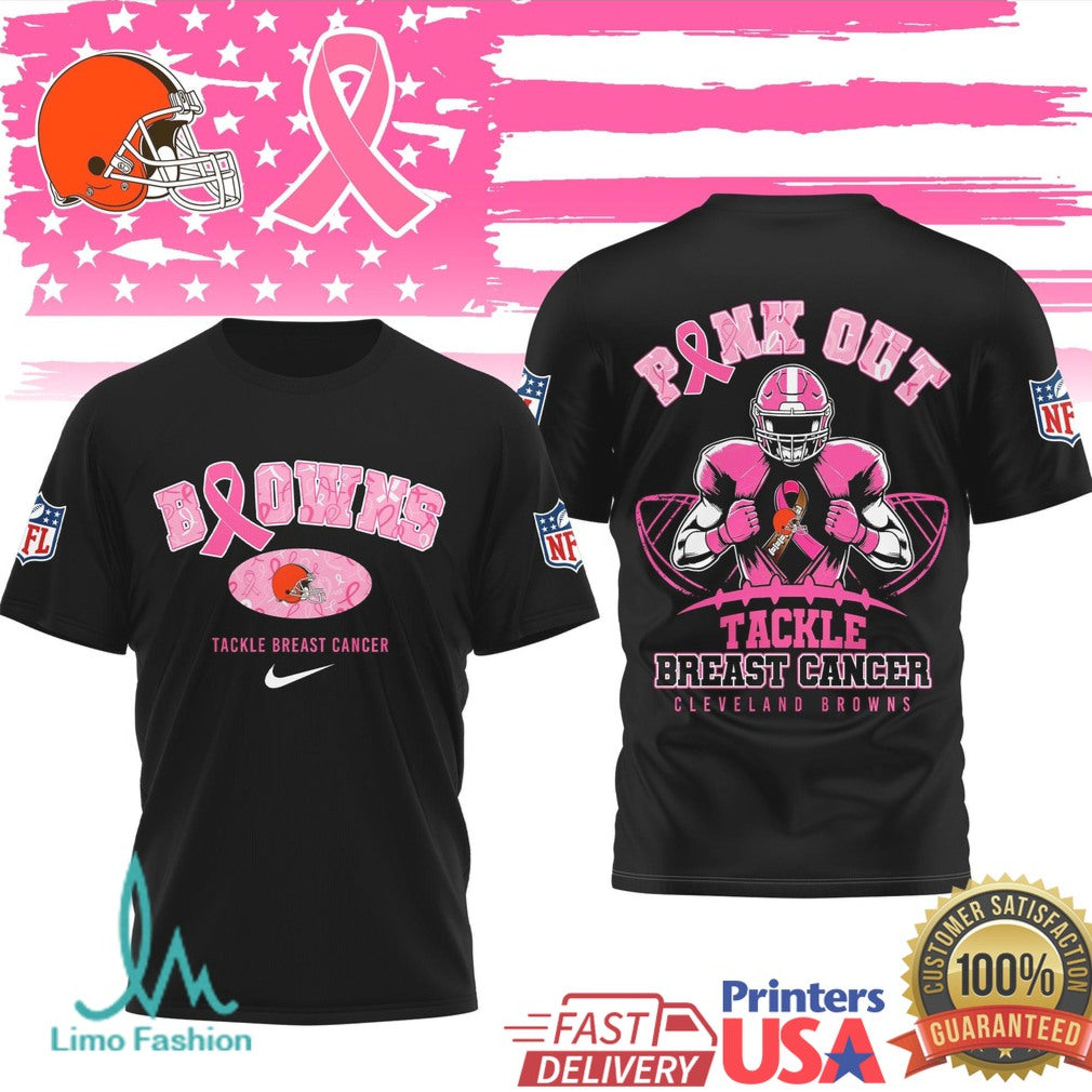 Cleveland Browns Pink Out Tackle Breast Cancer NFL Support T Shirt - Limotees LLC