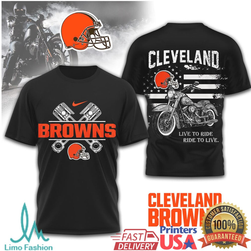 Cleveland Browns “Ride To Live” Motorcycle Fan T Shirt - Limotees LLC