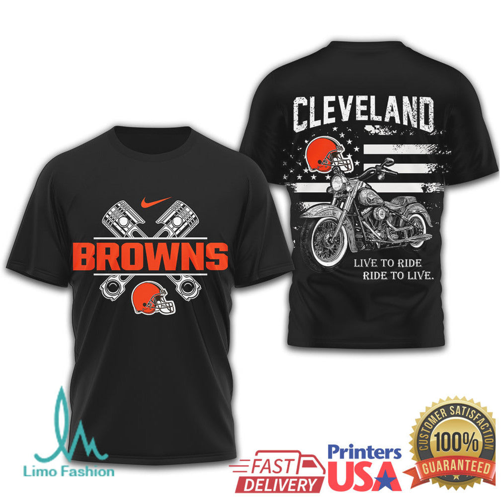 Cleveland Browns “Ride To Live” Motorcycle Fan T Shirt - Limotees LLC