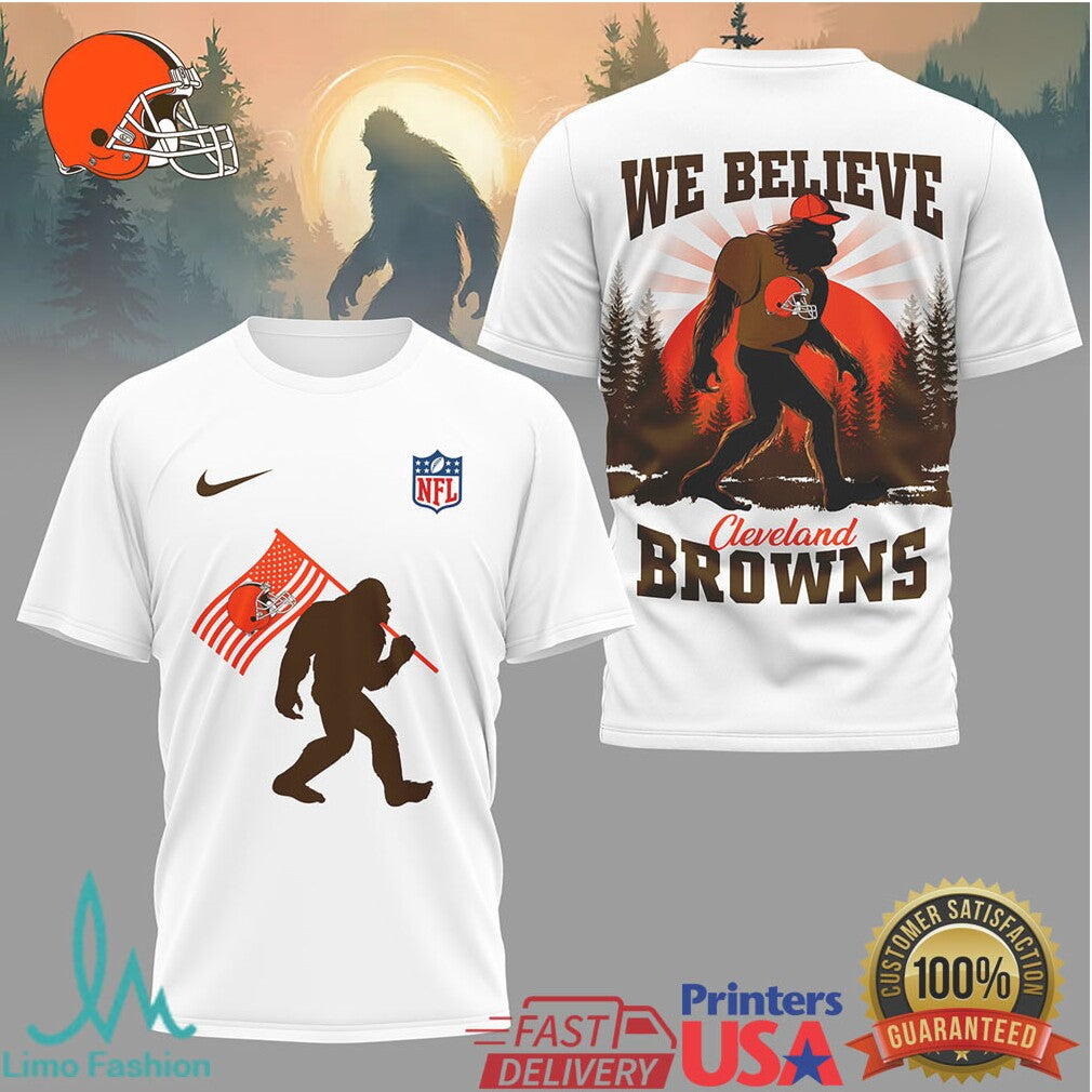 Cleveland Browns Sasquatch Bigfoot “We Believe” NFL Graphic Tee - Limotees LLC