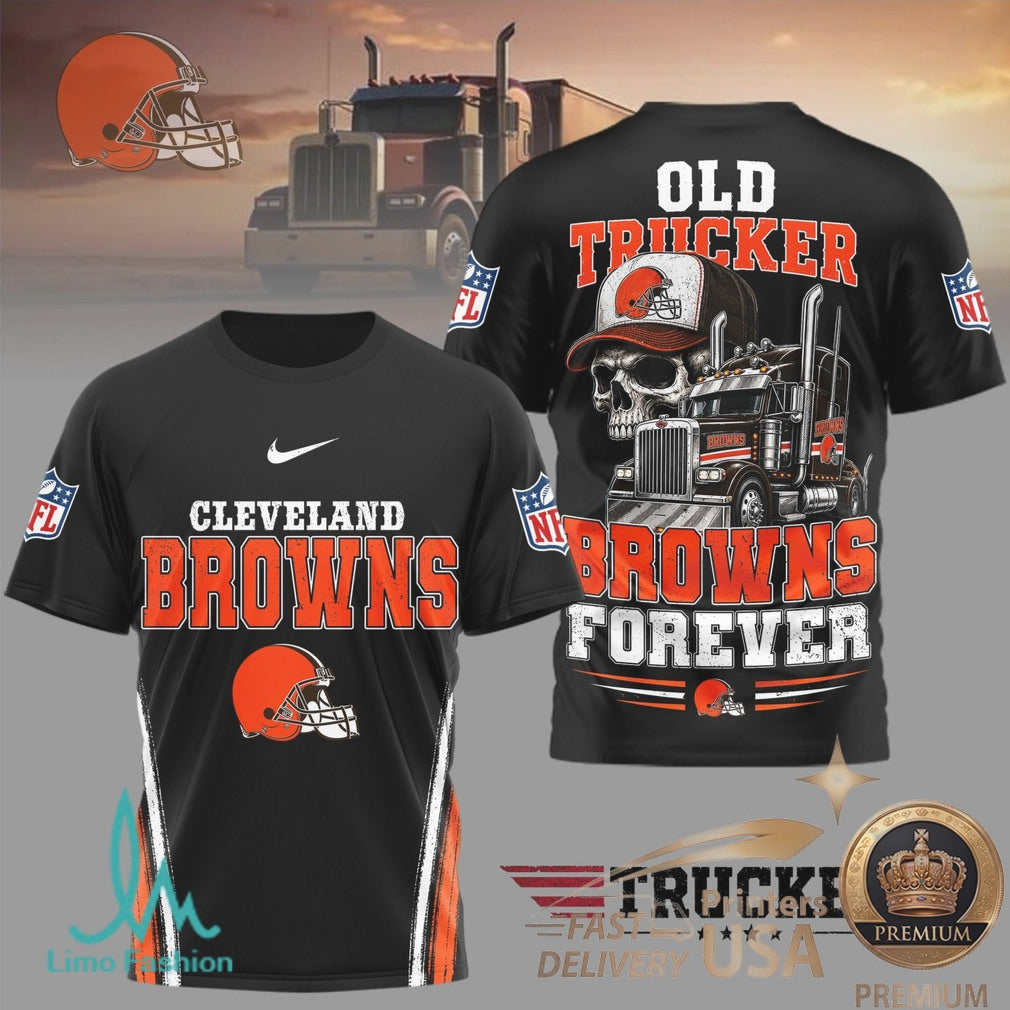 Cleveland Browns Skull Old Trucker Forever Fan T Shirt - Limotees LLC