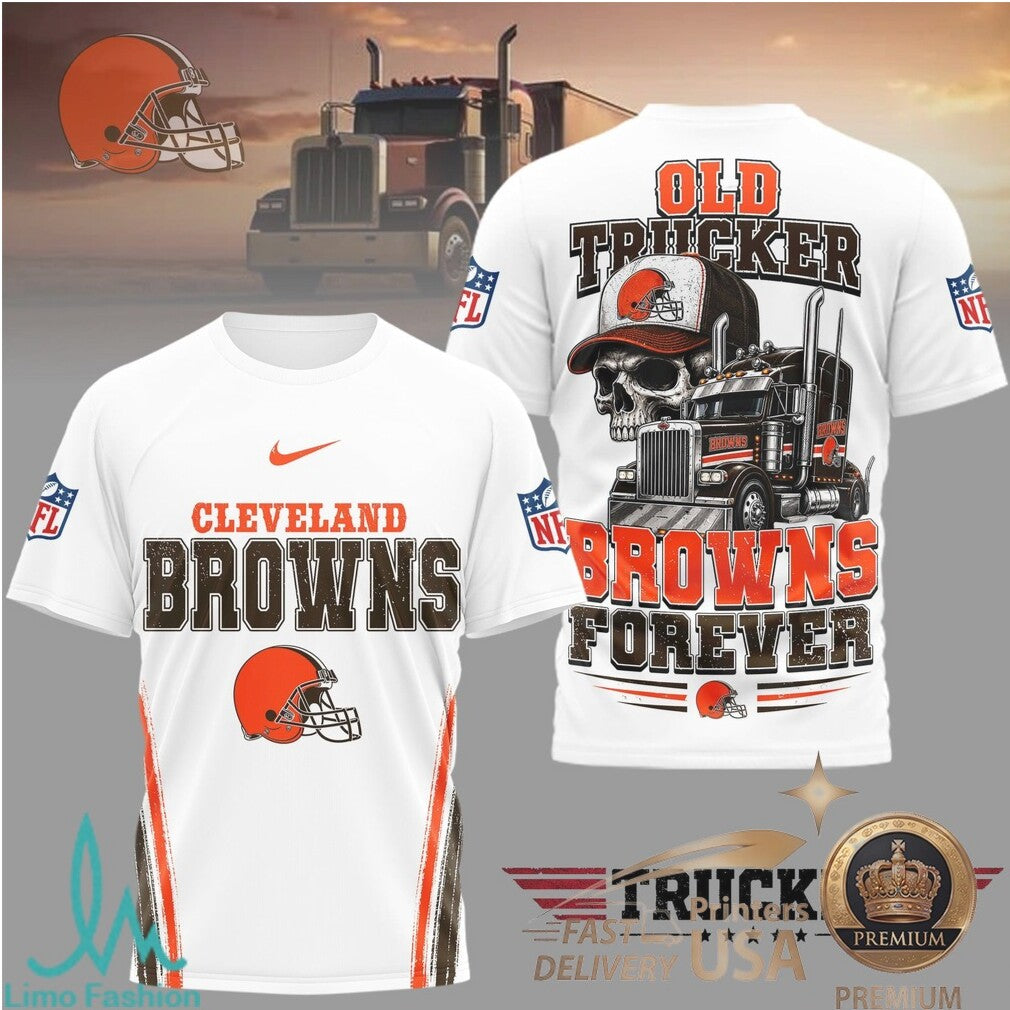 Cleveland Browns Skull Old Trucker Forever Fan T Shirt - Limotees LLC