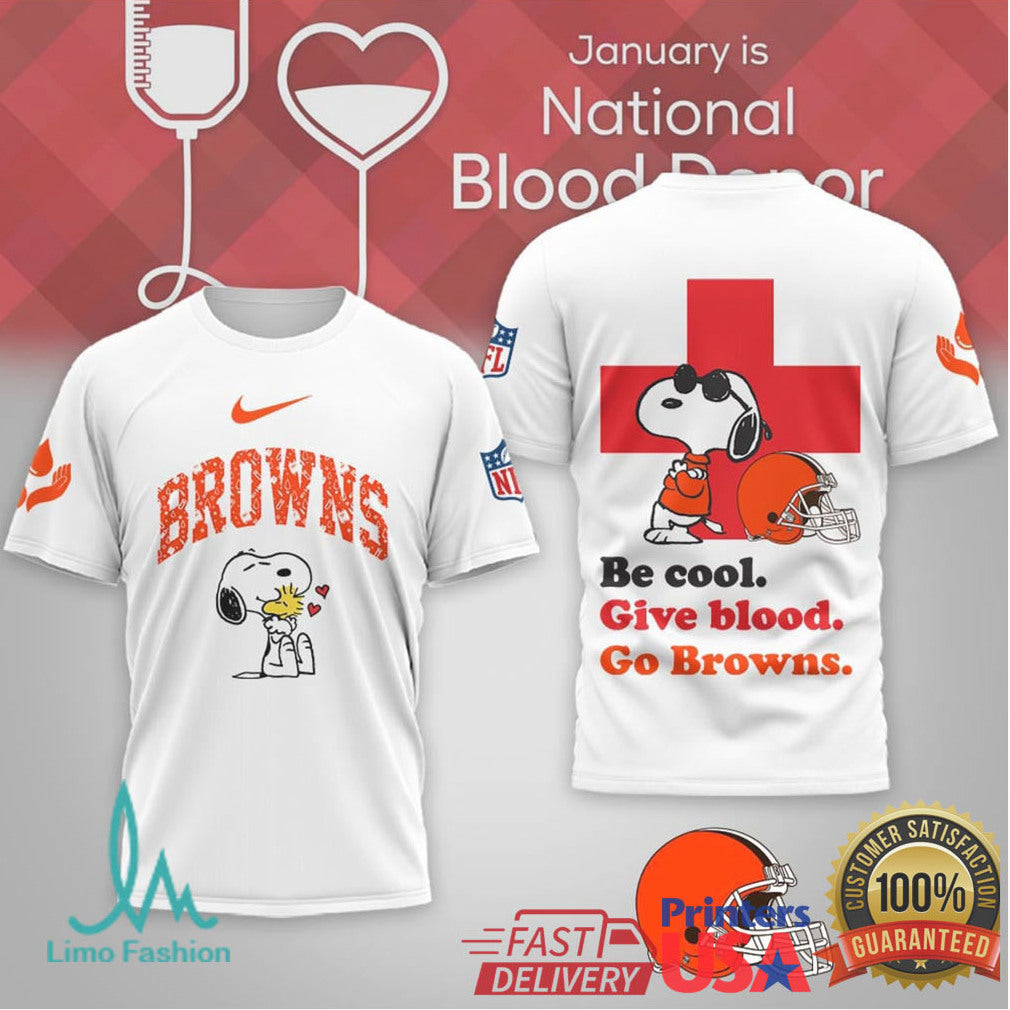 Cleveland Browns Snoopy Blood Donor Month “Be Cool” T Shirt - Limotees LLC