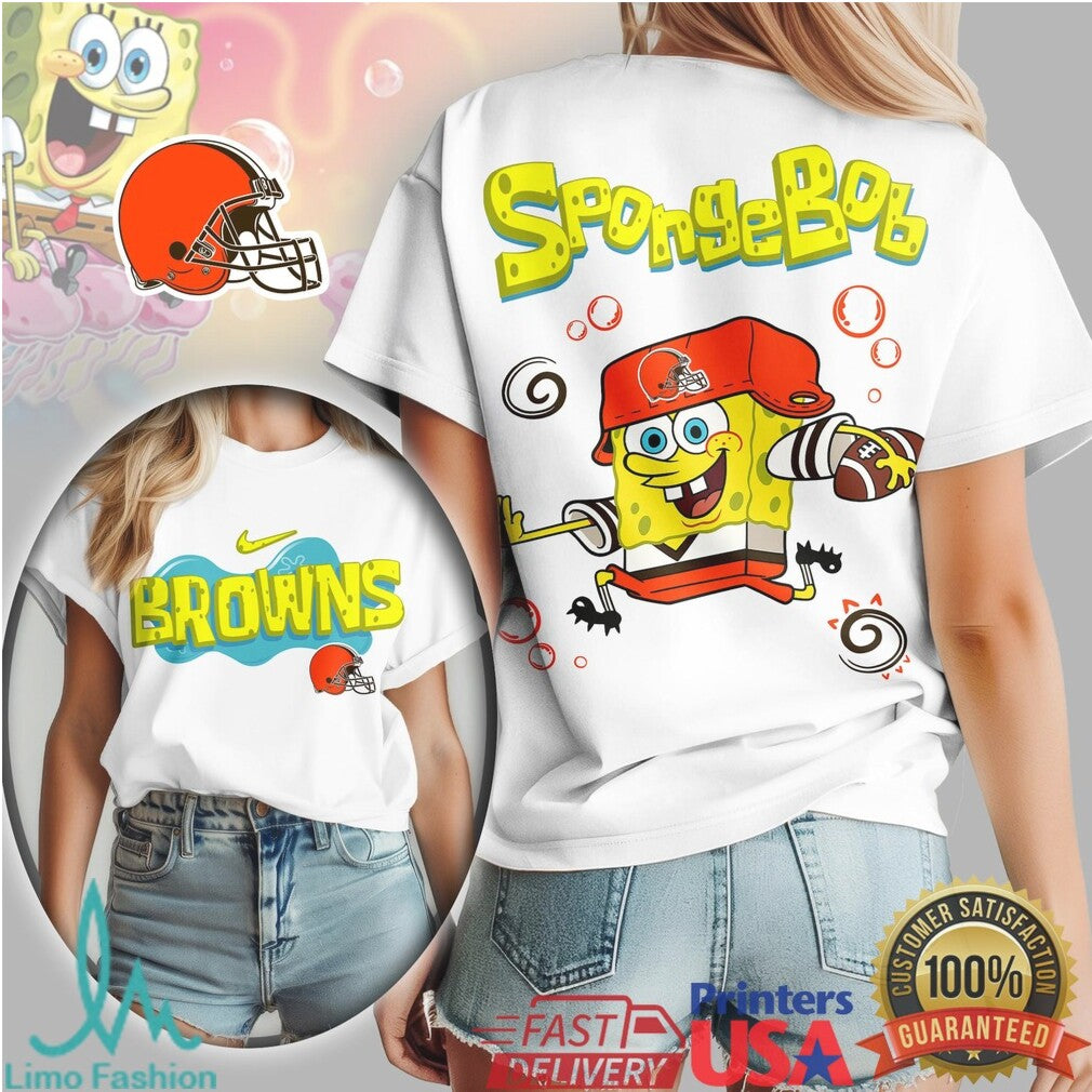 Cleveland Browns SpongeBob Football Cartoon Graphic T Shirt - Limotees LLC
