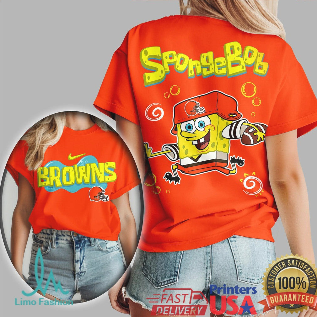 Cleveland Browns SpongeBob Football Cartoon Graphic T Shirt - Limotees LLC