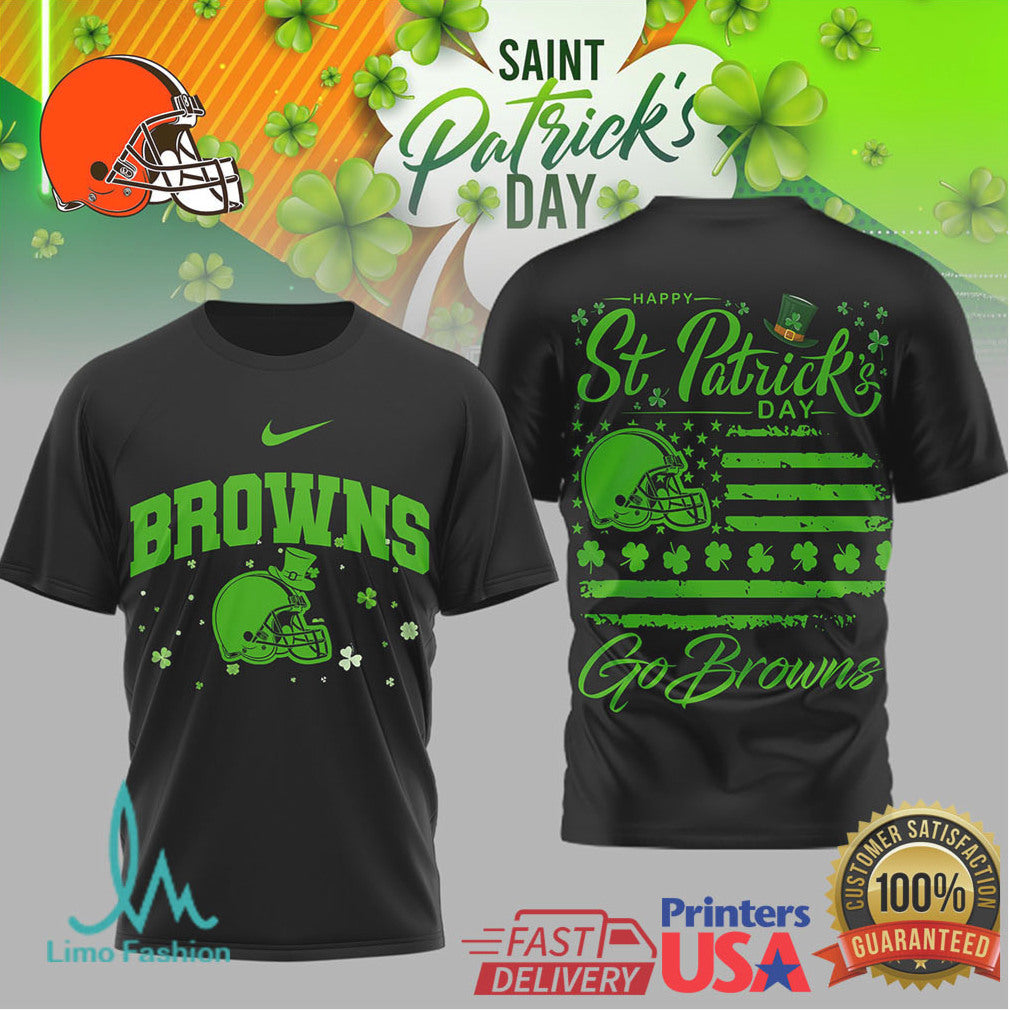 Cleveland Browns St. Patrick'S Day Lucky Green Helmet Flag Tshirt - Limotees LLC
