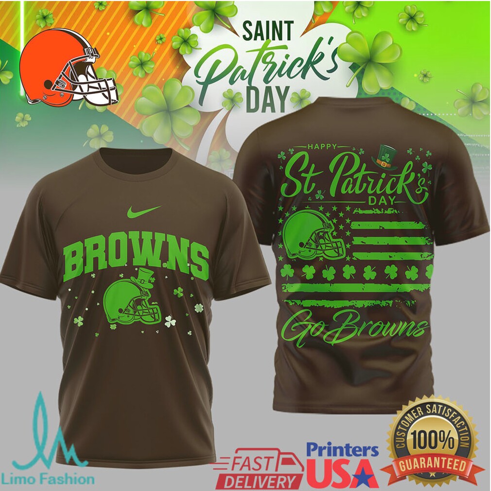 Cleveland Browns St. Patrick'S Day Lucky Green Helmet Flag Tshirt - Limotees LLC