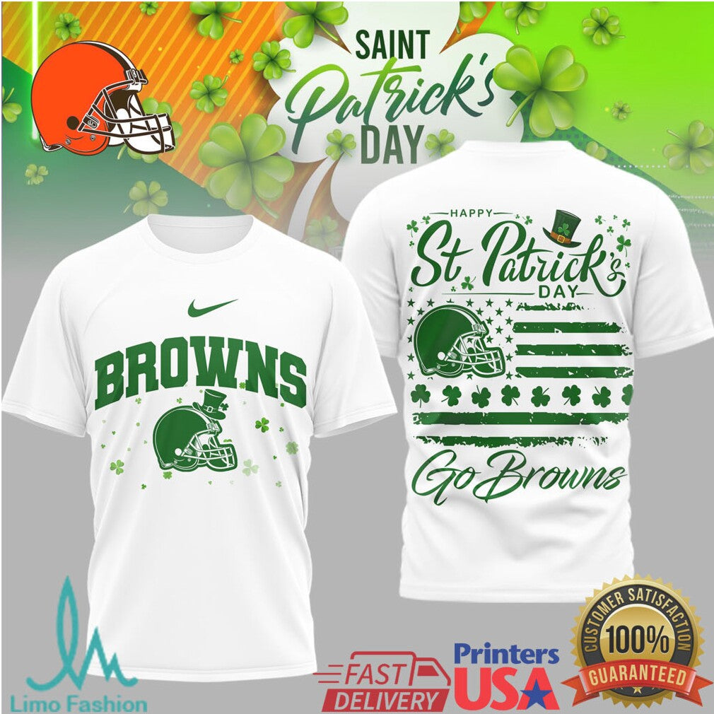 Cleveland Browns St. Patrick'S Day Lucky Green Helmet Flag Tshirt - Limotees LLC