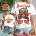 Cleveland Browns Stoner Girl Messy Bun Weed Leaf Female Fan T Shirt - Limotees LLC