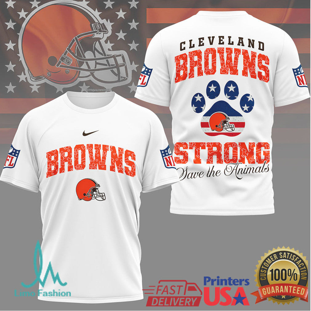 Cleveland Browns Strong Save the Animals Paw Print NFL T Shirt - Limotees LLC
