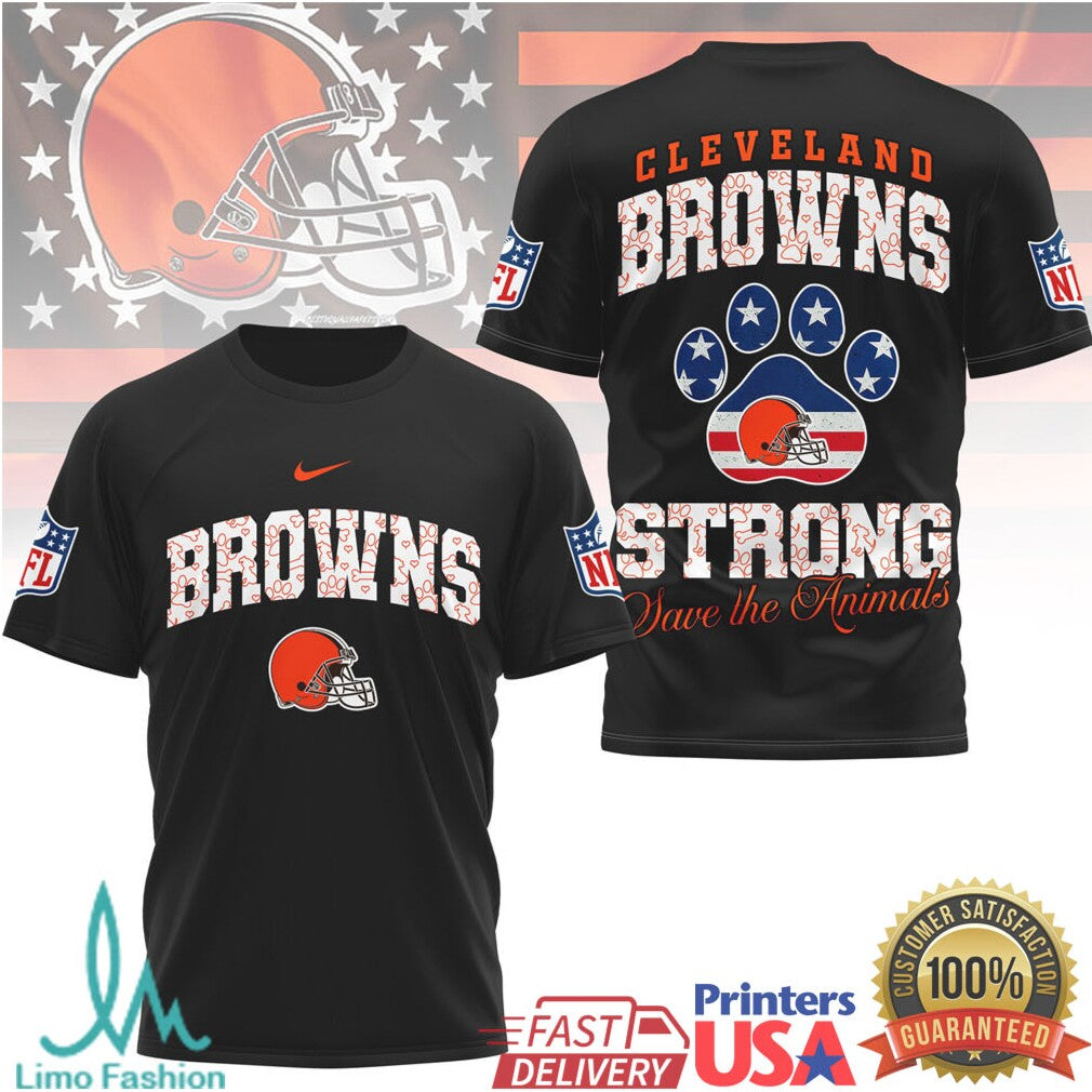 Cleveland Browns Strong Save the Animals Paw Print NFL T Shirt - Limotees LLC
