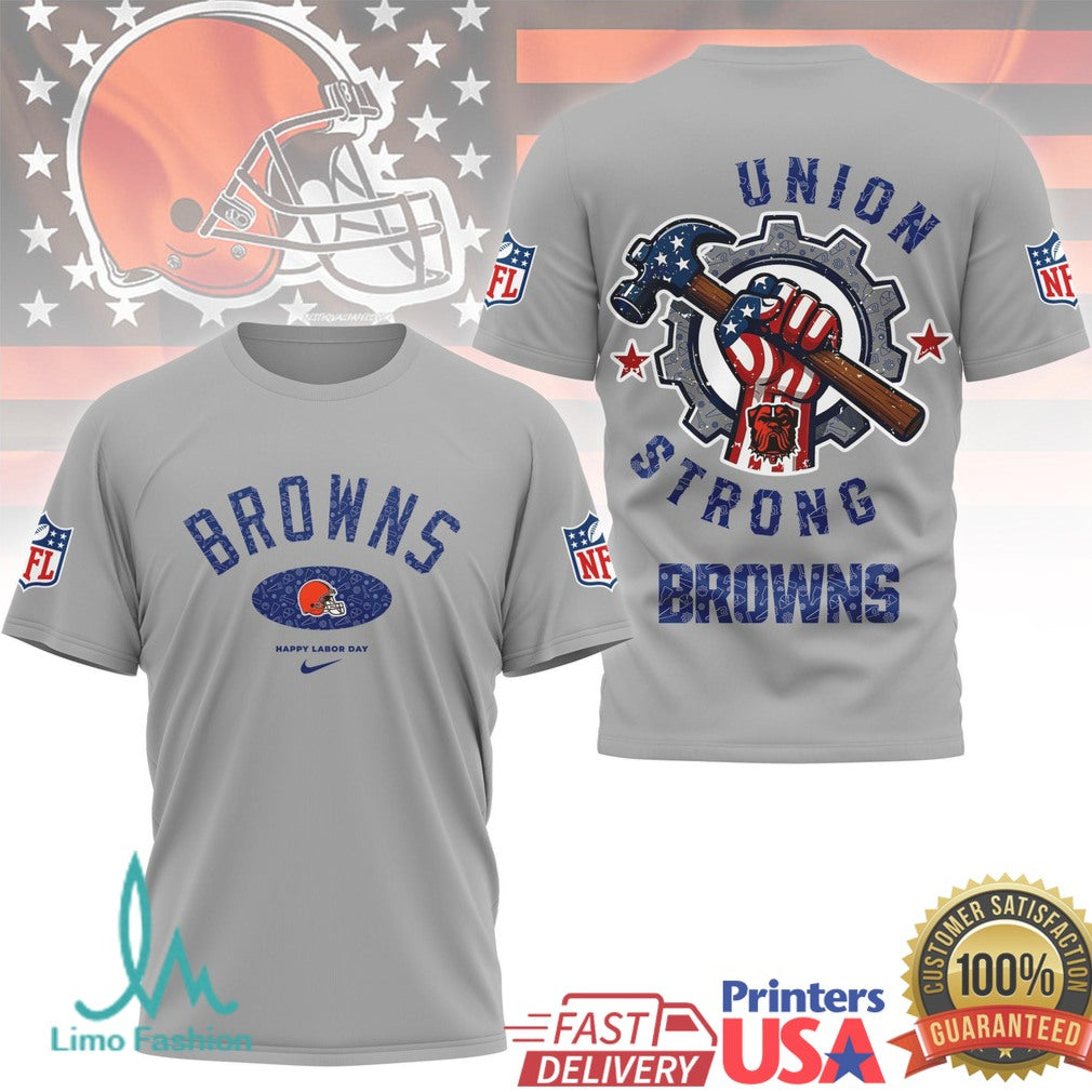 Cleveland Browns Union Strong Blue Collar T Shirt NFL Labor Day Industrial Graphic Shirt - Limotees LLC