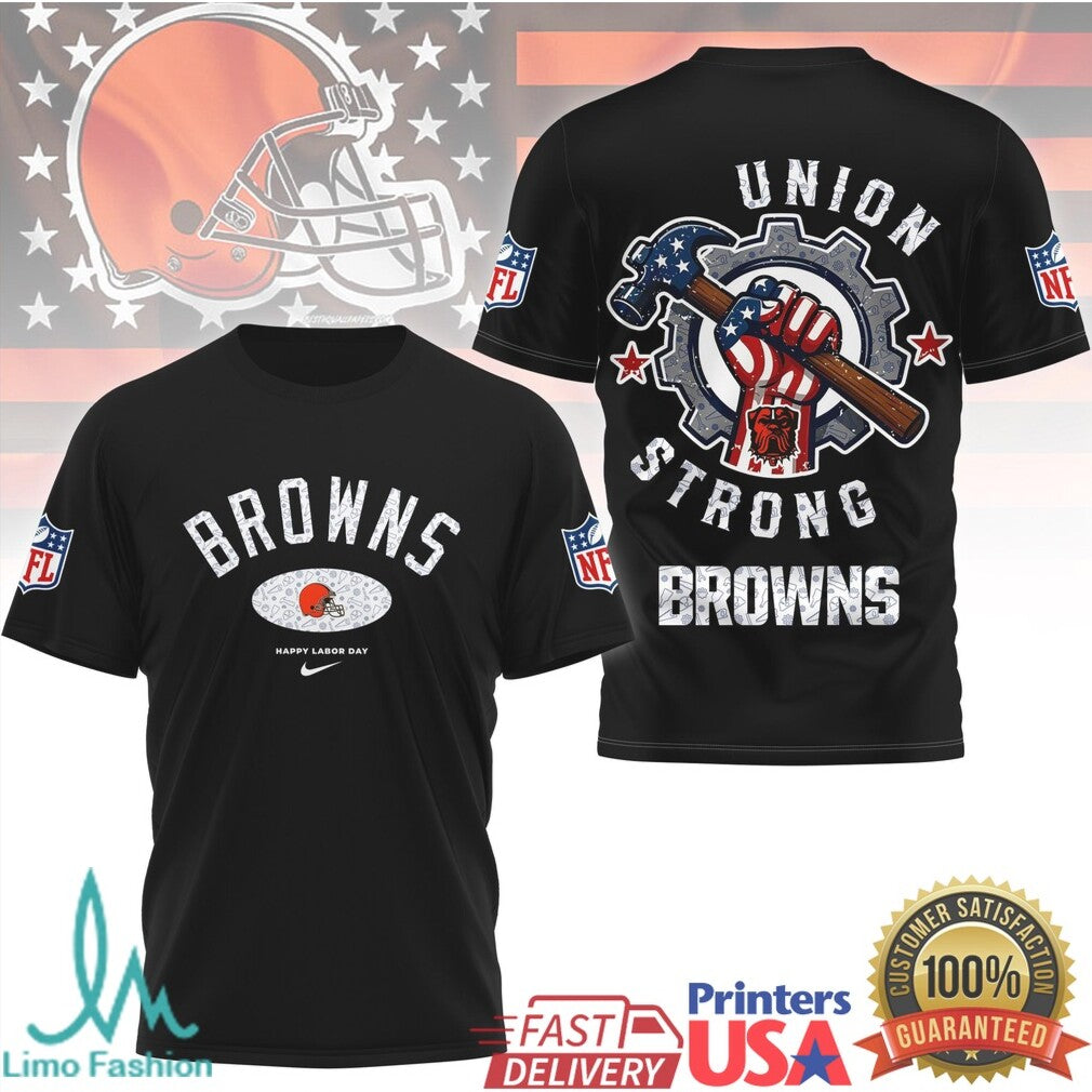 Cleveland Browns Union Strong Blue Collar T Shirt NFL Labor Day Industrial Graphic Shirt - Limotees LLC