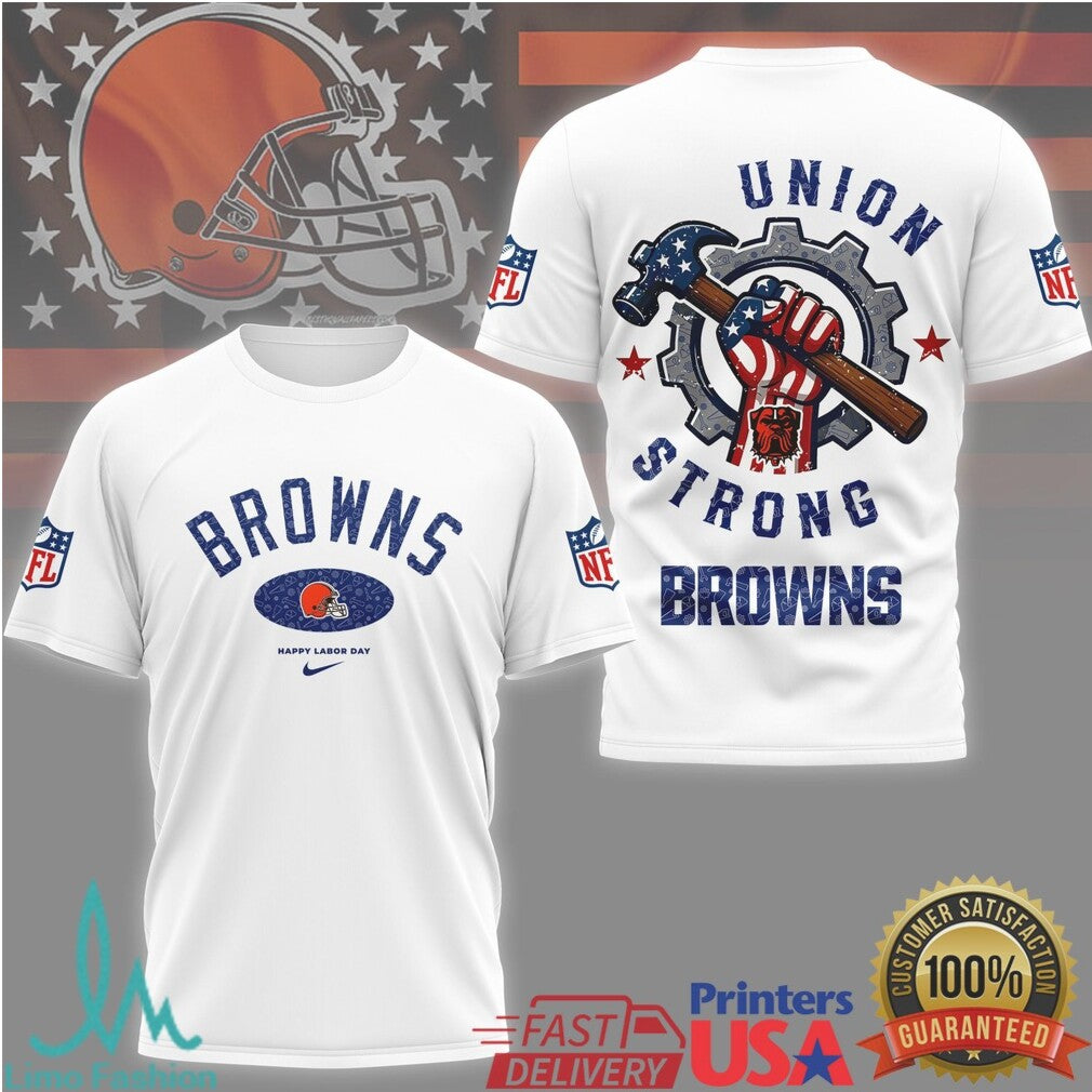 Cleveland Browns Union Strong Blue Collar T Shirt NFL Labor Day Industrial Graphic Shirt - Limotees LLC