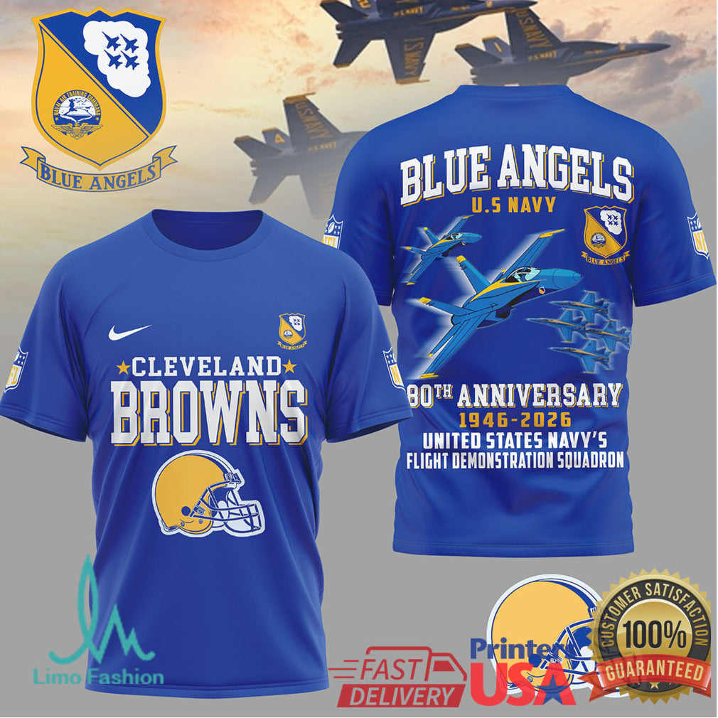 Cleveland Browns x Blue Angels 80th Anniversary U.S. Navy Blue T Shirt - Limotees LLC
