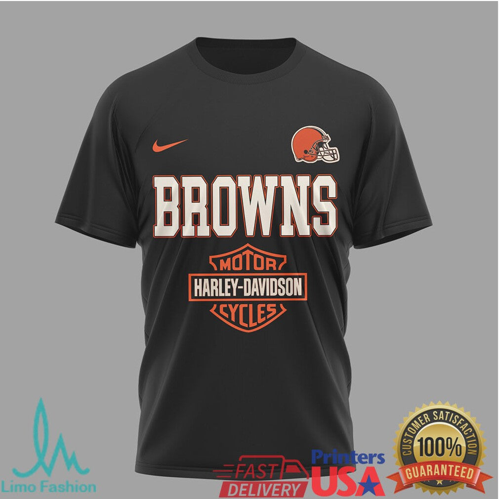 Cleveland Browns x Harley Davidson Motor Cycles Heritage Black T Shirt - Limotees LLC