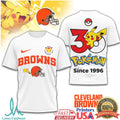 Cleveland Browns x Pokémon Pikachu 30th Anniversary T Shirt Since 1996 - Limotees LLC