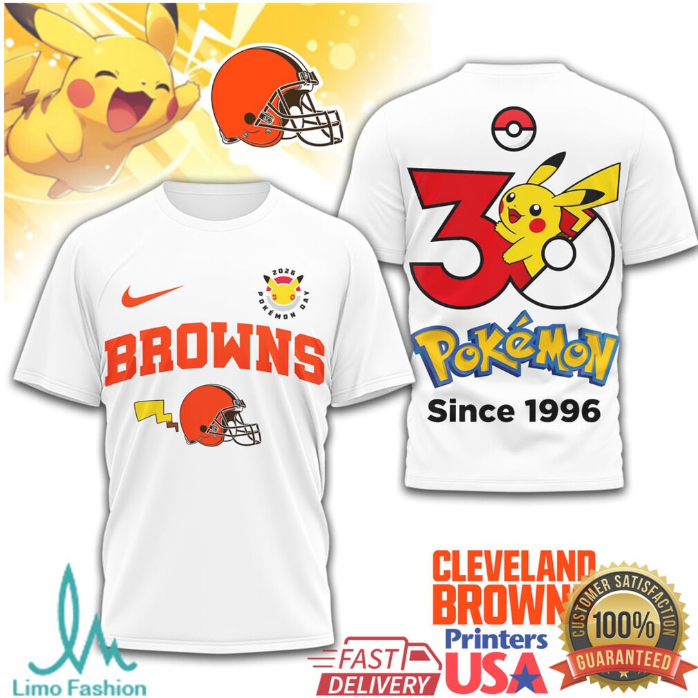 Cleveland Browns x Pokémon Pikachu 30th Anniversary T Shirt Since 1996 - Limotees LLC