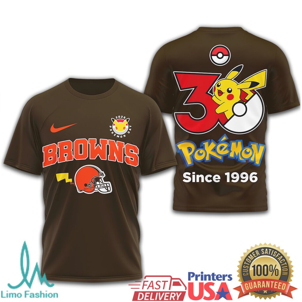 Cleveland Browns x Pokémon Pikachu 30th Anniversary T Shirt Since 1996 - Limotees LLC