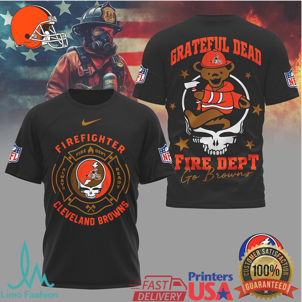 Cleveland BrownsOfficial NFL Grateful Dead Firefighter 3D Shirt - Limotees LLC