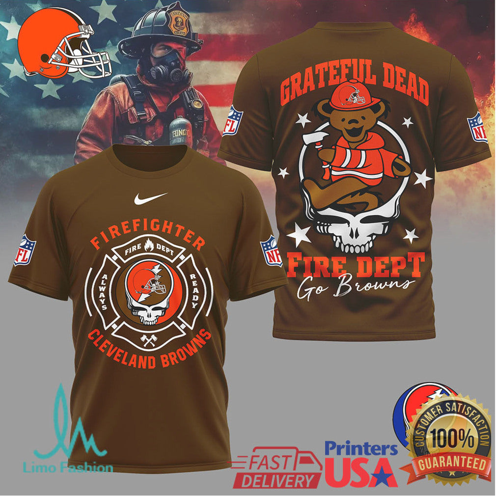 Cleveland BrownsOfficial NFL Grateful Dead Firefighter 3D Shirt - Limotees LLC
