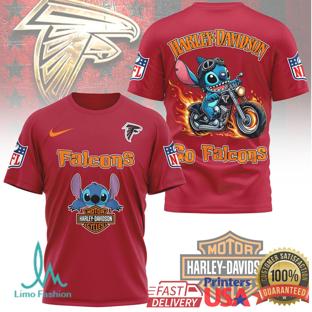Atlanta Falcons Official NFL Stitch Harley Davidson 3D Shirt - Limotees LLC