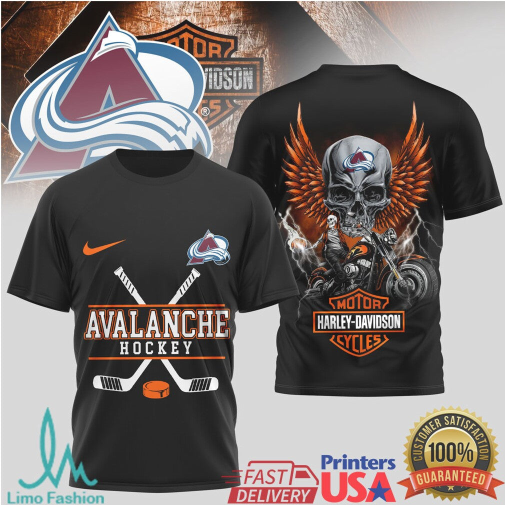 Colorado Avalanche Hockey x Harley Davidson Skull Biker T Shirt - Limotees LLC